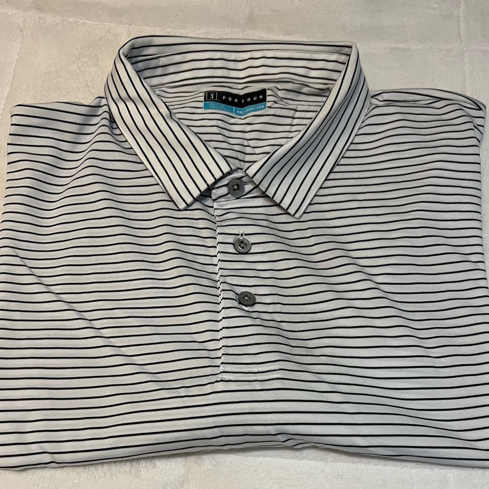 PGA Tour Men's Polo Shirt - White and Black Stripes